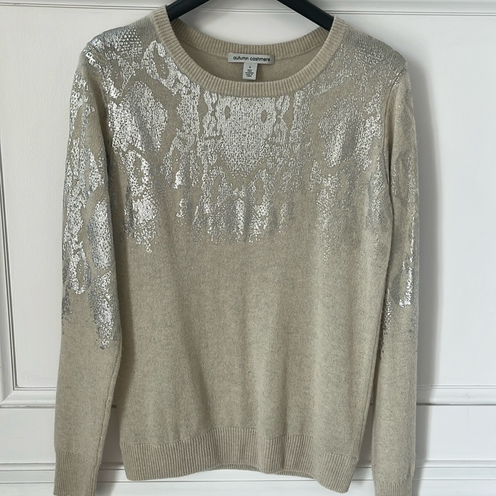Autumn Cashmere Light Tan Sweater with Silver Highlights